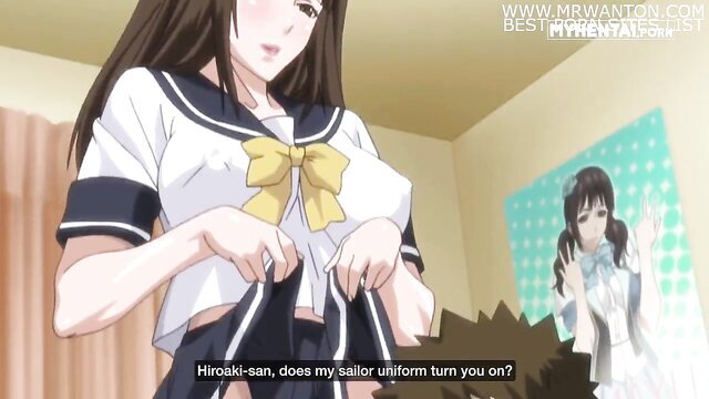 Busty Japanese anime girls in sexy sailor uniforms flashing tits