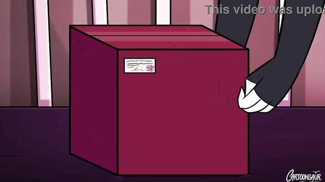 Loona from Helluva Boss holds red box in seductive pose, Cartoonsaur hentai