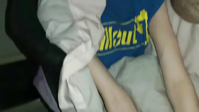 Fallout t-shirt girl arms spread on bed in cum compilation preview