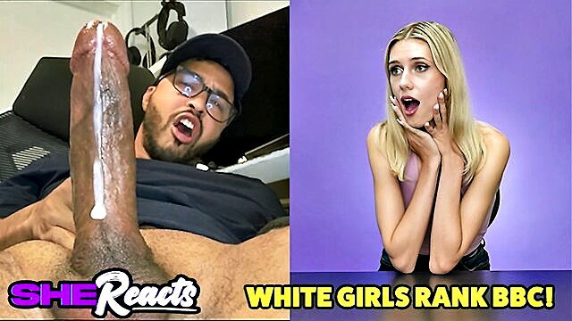 Shocked white blonde girl reacts to huge BBC cumshot closeup