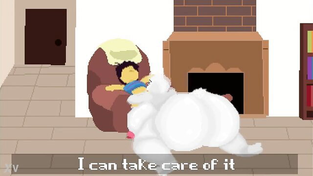 Toriel furry milf with huge ass sits on Frisk's face in living room