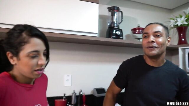 Hot Brazilian teen with big ass in kitchen teases monster cock guy