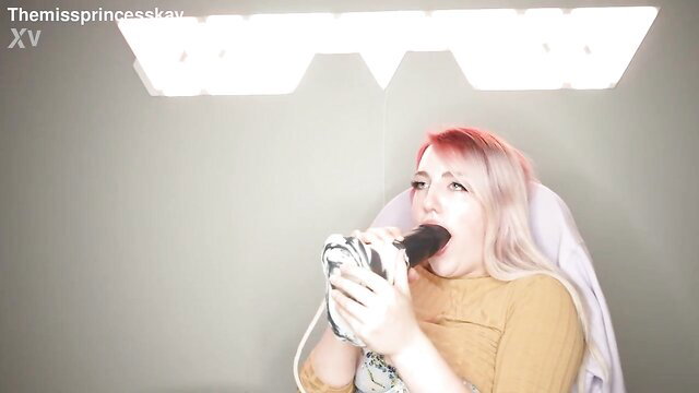 Pink-haired babe deepthroating dildo in throatpie tease Part 3