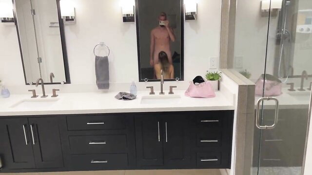 Nude Mya Lane and Ryland Ryker mirror selfie in bathroom