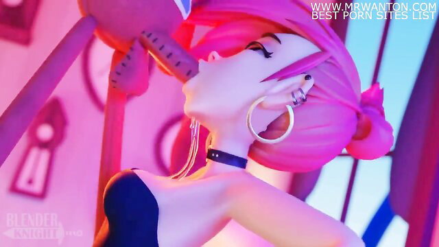 3D anime girl with pink hair and black choker