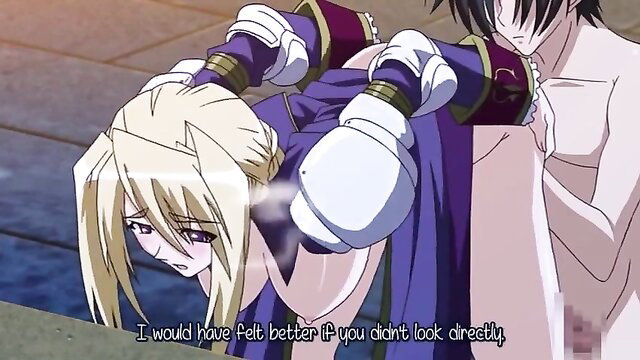 Blonde anime princess in bondage fucked from behind by man, JAV hentai subbed