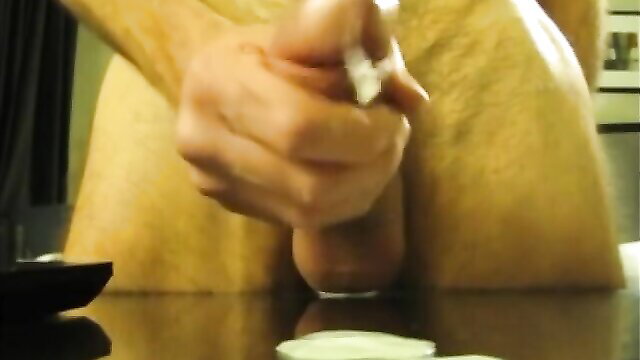 Hairy man stroking huge thick cock closeup in ultimate cum compilation