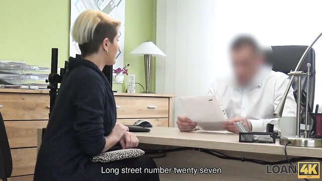 Hot undercut blonde hottie in office interview for loan in Loan4K