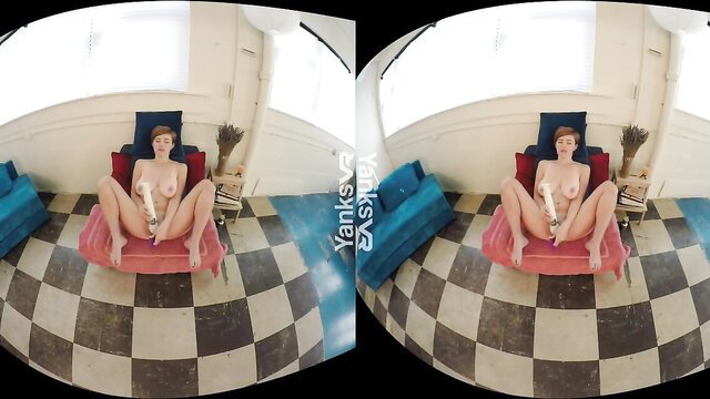 Chesty redhead Ryanne squats naked fingering pussy in Yanks VR