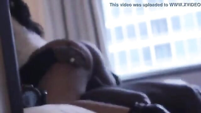 Ebony cousin rides cock reverse cowgirl in hotel room