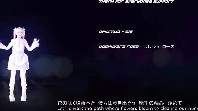 Yoshiwara Rose anime girl in white lingerie, cat ears, stockings pose