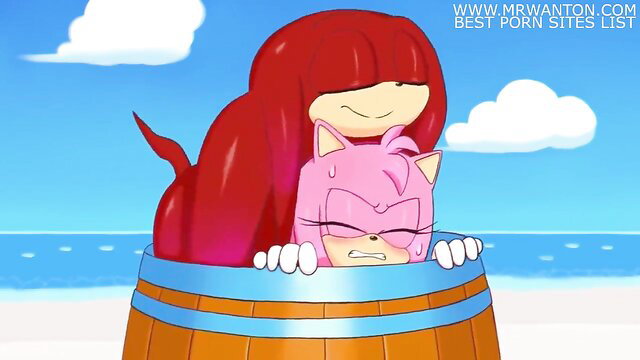Amy Rose buried in Knuckles' huge red ass, cucked by Sonic beach scene