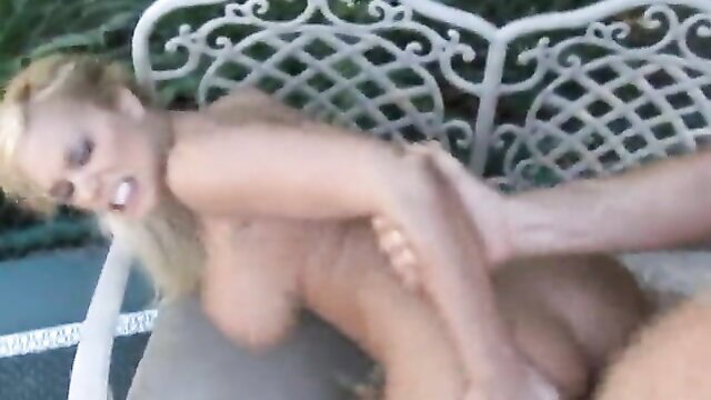 Shyla Stylez blonde big tits outdoor sex on pool chair