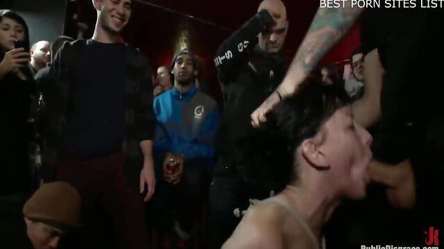 Elise Graves public disgrace gangbang with crowd watching her facefucked