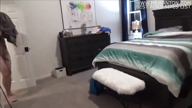 Busty stepmom caught naked trying stepson's stash in bedroom