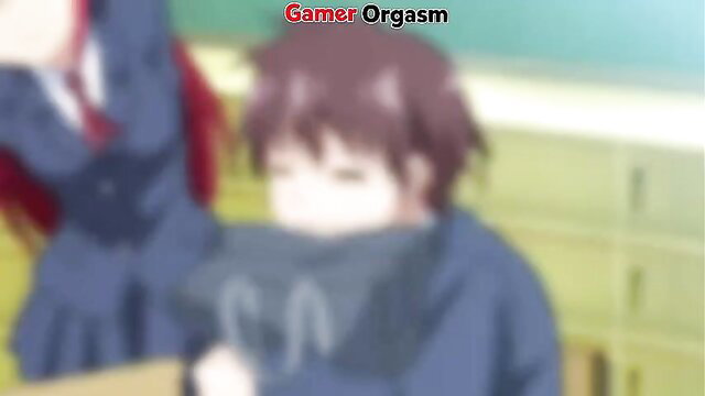 Blurry JAV gamer boy orgasm with two anime schoolgirl teens