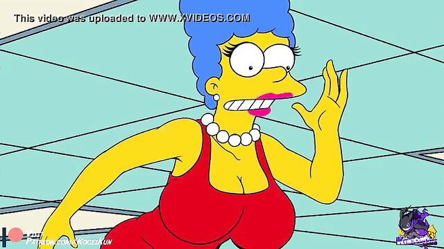 Marge Simpson in red dress with huge tits, shocked expression