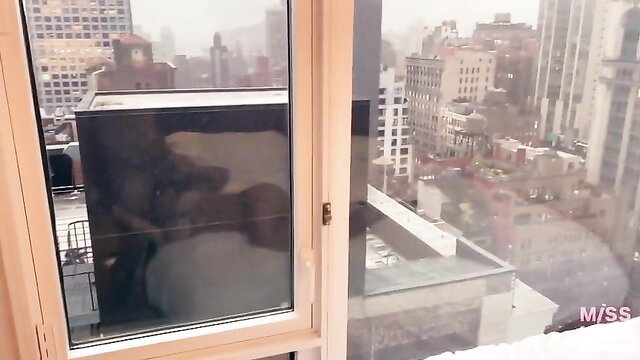 Sexy model fucked by celebrity in NYC high-rise window view