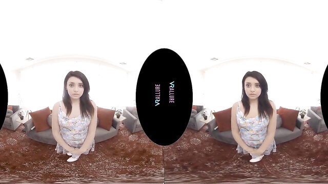 Leda Lotharia sits legs spread in VR Allure art scene, sexy dress tease