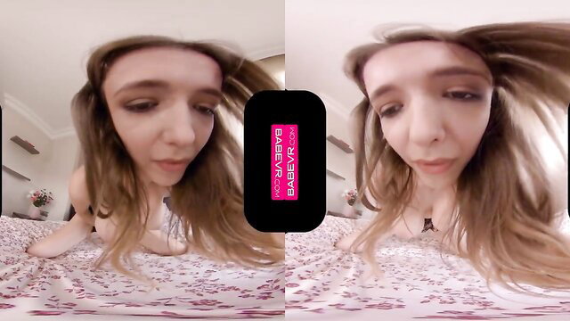 Busty teen Mila Azul nude in POV VR, long hair flying seductively