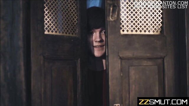 Mystery hooded figure peeking through door in taboo family tease