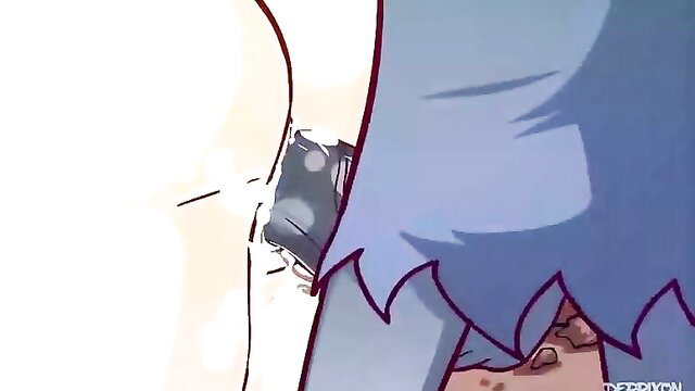 Blue-haired anime girl in torn dress with huge ass, animated RPG hentai thumbnail