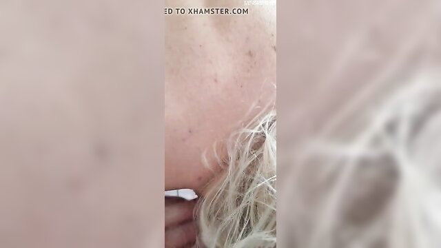 Blonde amateur babe closeup face sucking dick in homemade blowjob