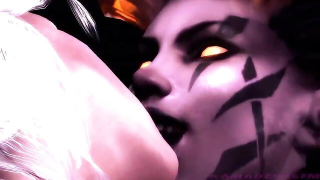 WildHunt close-up of demonic goth woman's glowing eyes and open mouth