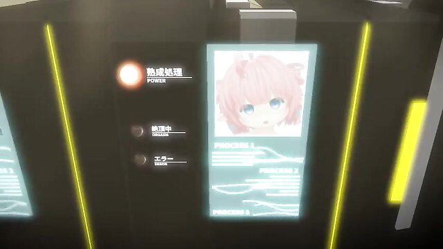Pink-haired anime princess in futuristic brainwash factory UI display