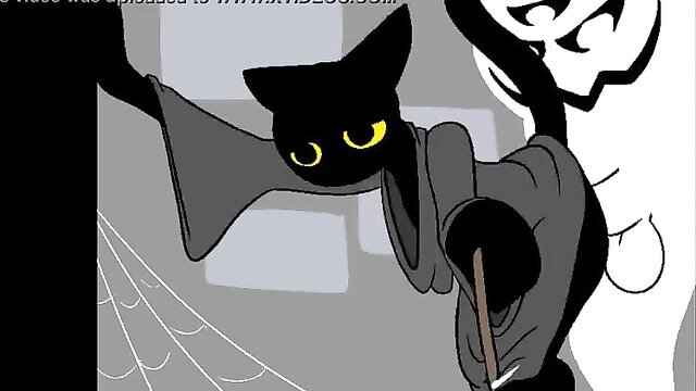 Black cat girl Momo fucked by ghost in spooky hentai scene