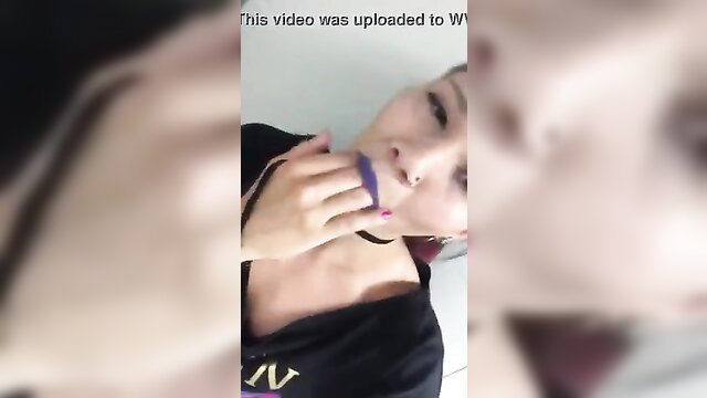 Veronica Golden masturbates with purple dildo at Bruno Mars concert toilets