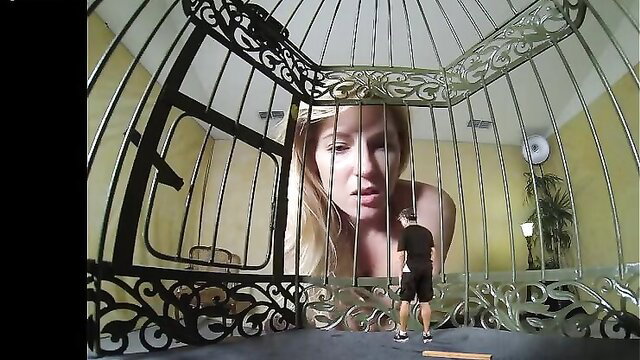 Niki Lee Young giantess nude in ornate cage, tiny man trapped Kink fetish