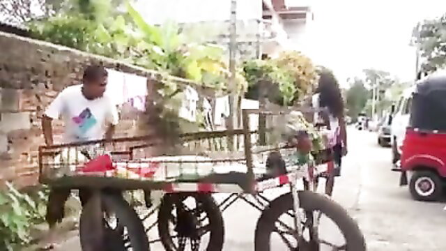 Sri Lankan couple kissing by street cart vendor, amateur outdoor tease