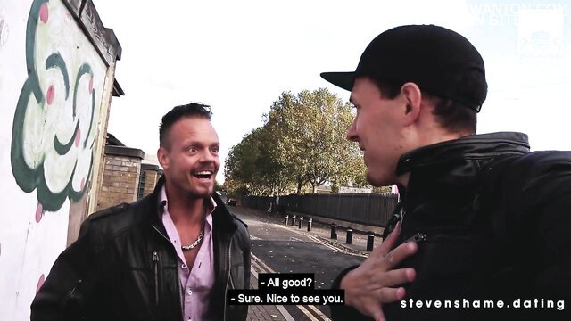 Carmel Anderson greets Steven Shame in leather jackets, British amateur hookup