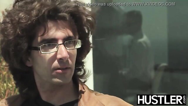 Lana Rhoades with curly haired guy in Hustler scene