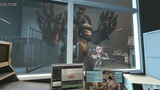 Ashley and FemShep stuffed by massive monsters in hawt alien gangbang