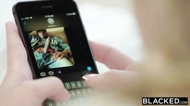 Adira Allure texts for BBC on phone in Blacked blonde nympho scene
