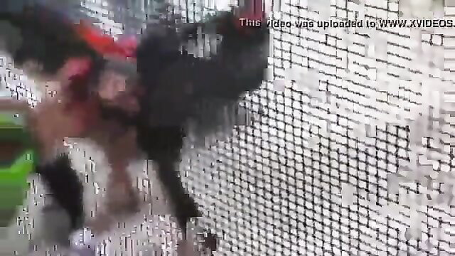 Amateur thot outside blowjob on knees by chain link fence