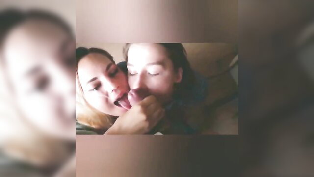 Two amateur blondes passionately French kissing closeup