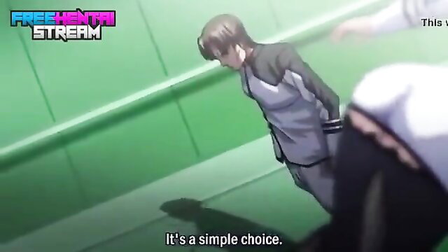 Hypno anime man in suit grabs woman on spaceship, turning her into sex slave