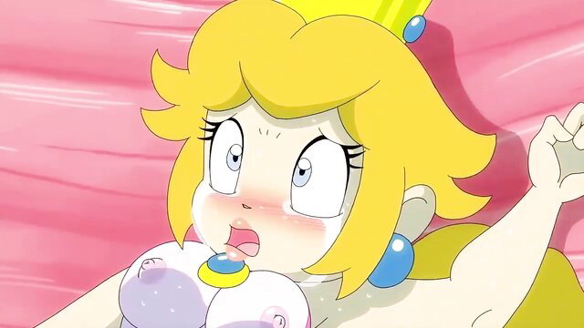 Shocked busty blonde anime princess with huge lactating tits in pink