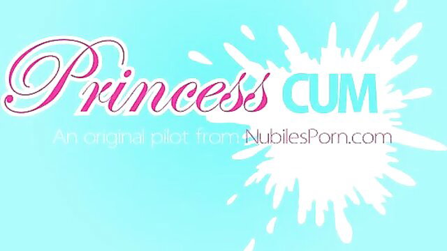 Princess Cum pink text splash on NubliesPorn.com adult video thumbnail with Riley Reid