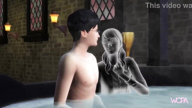 Harry Potter fucks ghost Moaning Myrtle in steamy hot tub