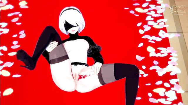 2B Nier Automata loses virginity, legs spread exposing pussy in stockings