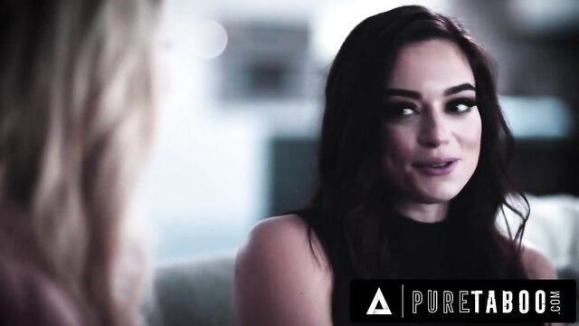 Sophia Burns smiles seductively with Rachael Cavalli in Pure Taboo sex tape scene