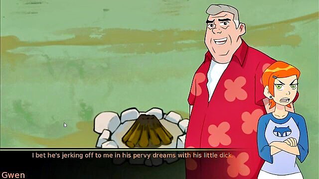 Ben 10 hentai parody: Gwen taunts Max by his poolside camp fire