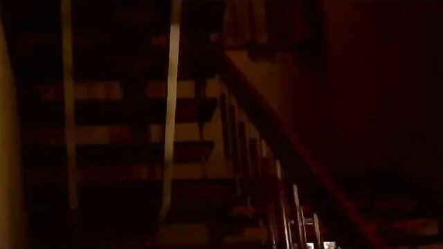 Dark shadowy gangbang scene on stairs, 4 guys 1 girl hardcore