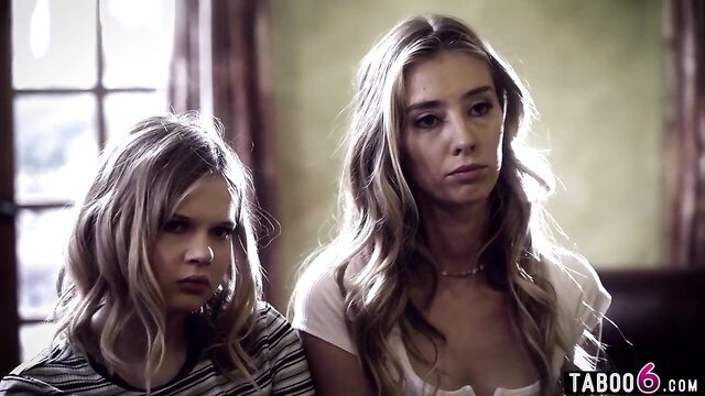 Blonde teen Haley Reed and Coco Lovelock in taboo therapy counseling