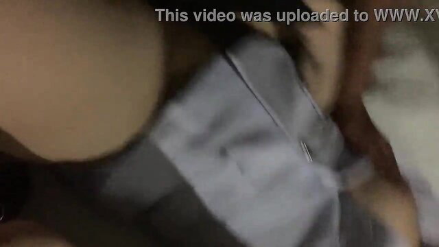 Blurry Thai nurse in gray uniform whispers to husband, amateur POV fuck scene