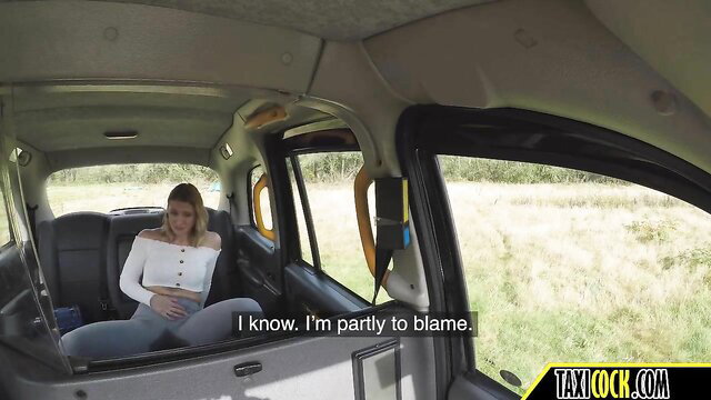 Blonde in taxi admits she's partly to blame, wet crop top legs spread